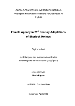 Female Agency in 21 Century Adaptations of Sherlock Holmes