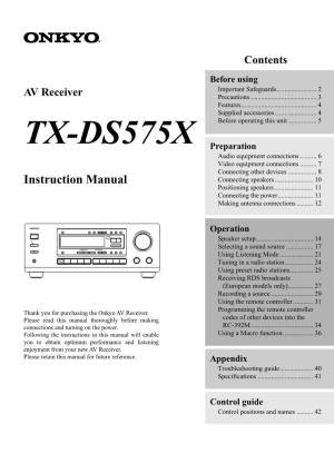 TX-DS575X Preparation Audio Equipment Connections