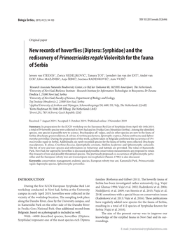 Diptera: Syrphidae) and the Rediscovery of Primocerioides Regale Violovitsh for the Fauna of Serbia