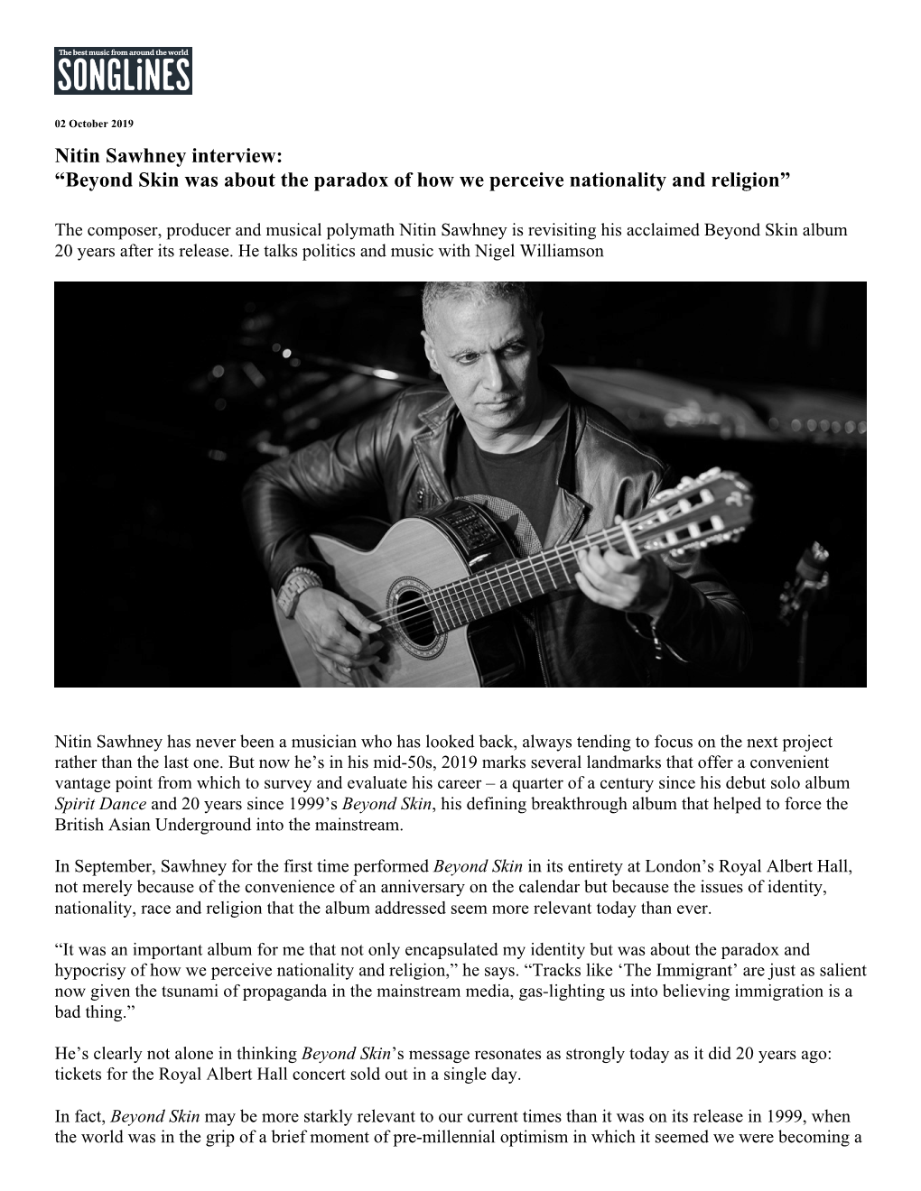 Nitin Sawhney Interview: “Beyond Skin Was About the Paradox of How We Perceive Nationality and Religion”