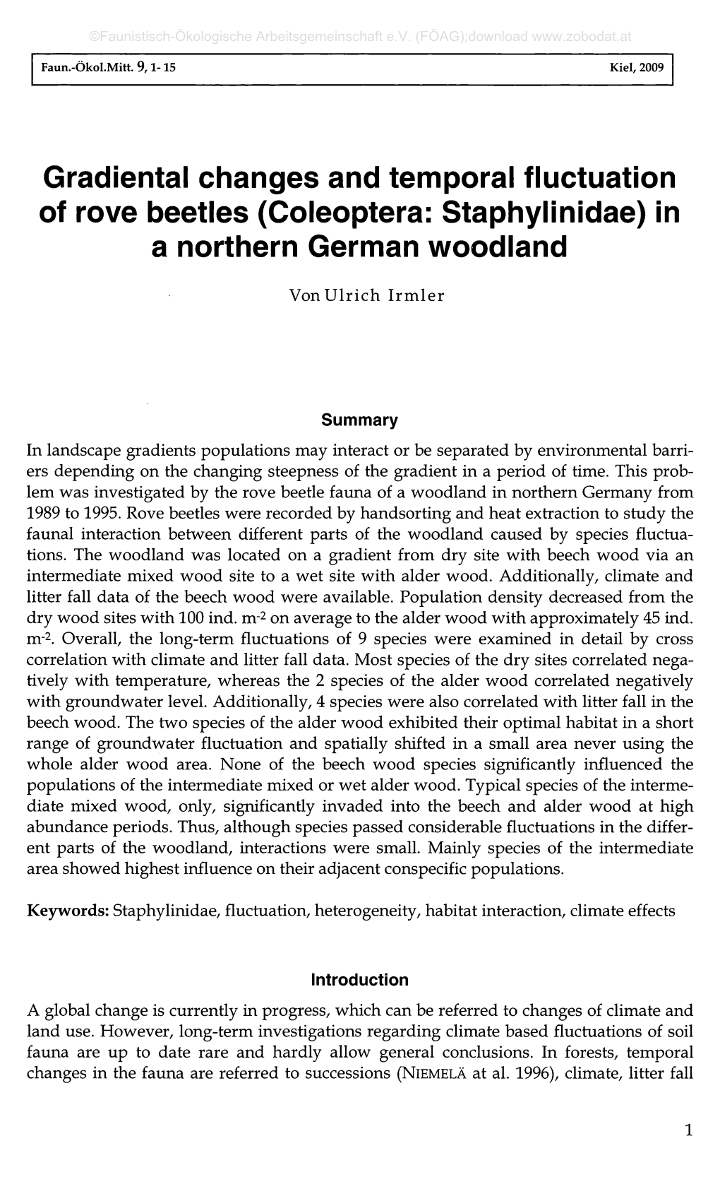 Gradiental Changes and Temporal Fluctuation of Rove Beetles (Coleoptera: Staphylinidae) in a Northern German Woodland