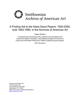 A Finding Aid to the Gene Davis Papers, 1920-2000, Bulk 1942-1990, in the Archives of American Art
