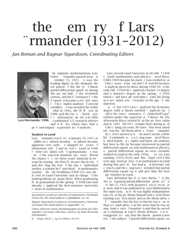 To the Memory of Lars Hörmander (1931–2012)