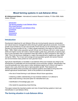 Mixed Farming Systems in Sub-Saharan Africa