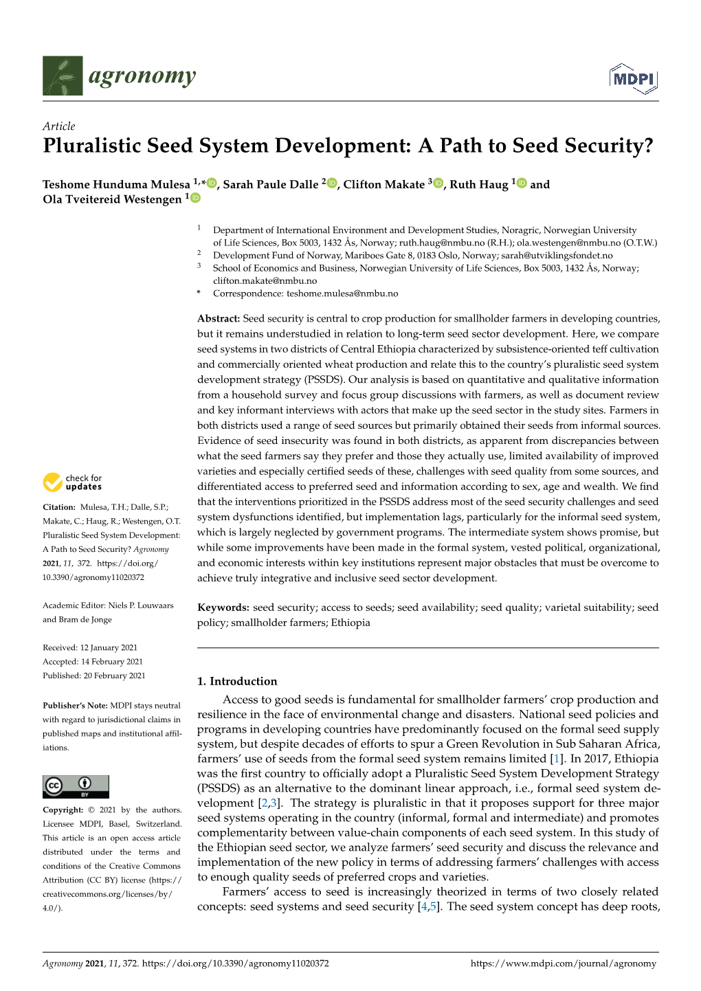 Pluralistic Seed System Development: a Path to Seed Security?