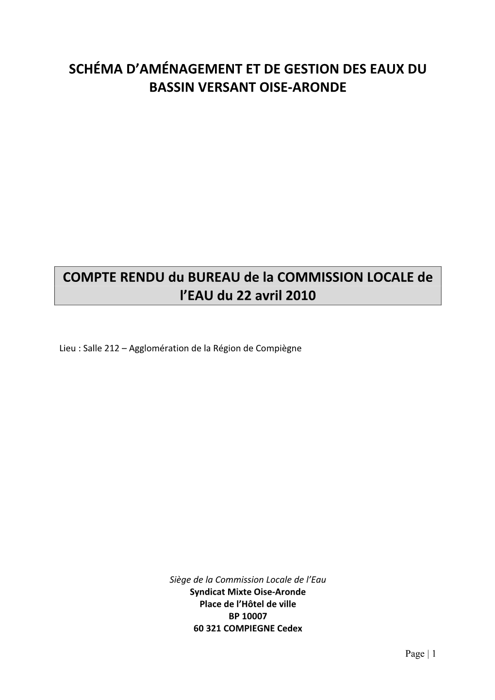 Compte Rendu Réunion Bureau CLE Du 22-04-10