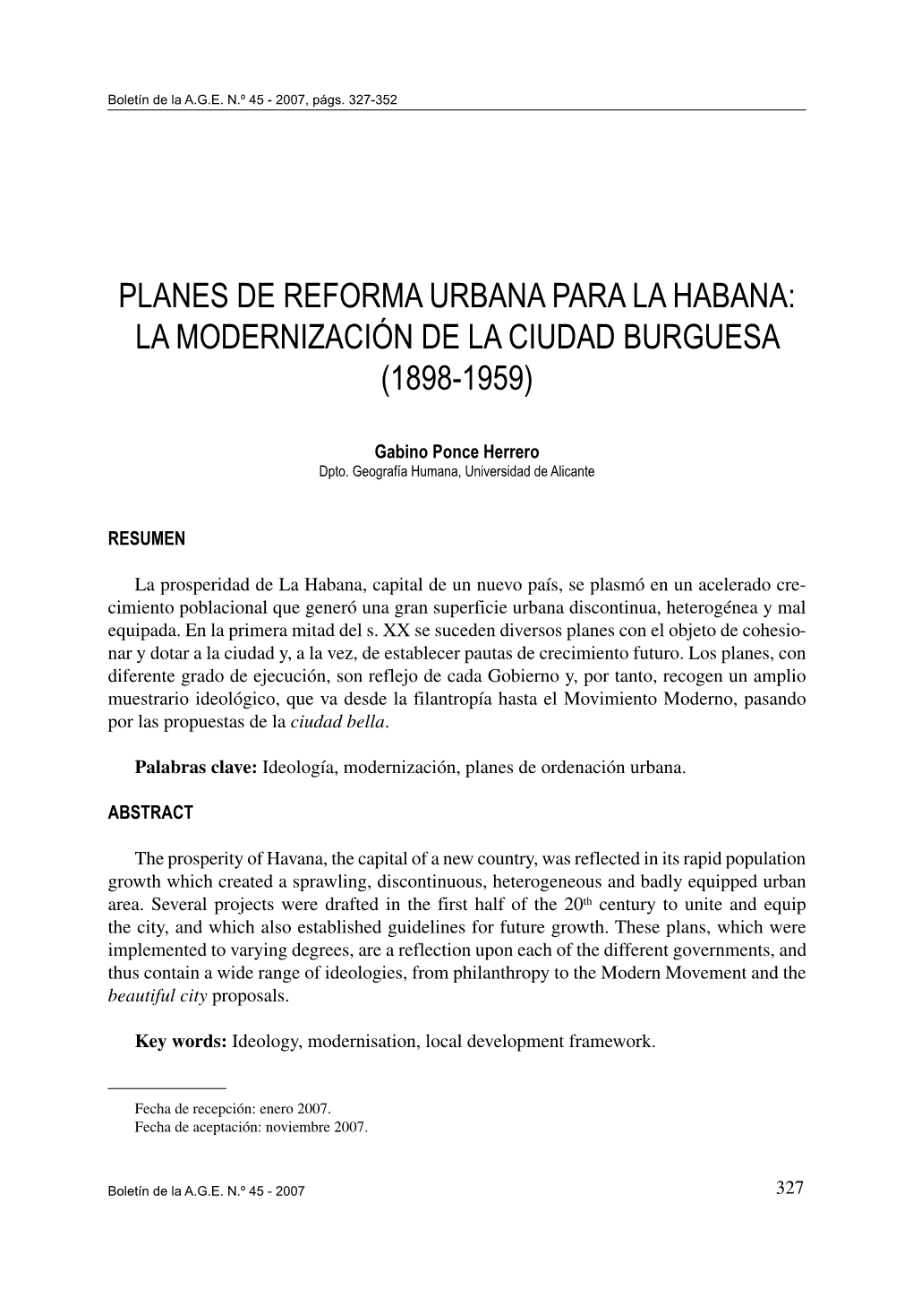 Planes De Reforma Urbana Para La Habana: La Modernización De La Ciudad Burguesa (1898-1959)