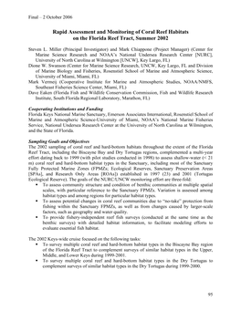 Rapid Assessment and Monitoring of Coral Reef Habitats on the Florida Reef Tract, Summer 2002