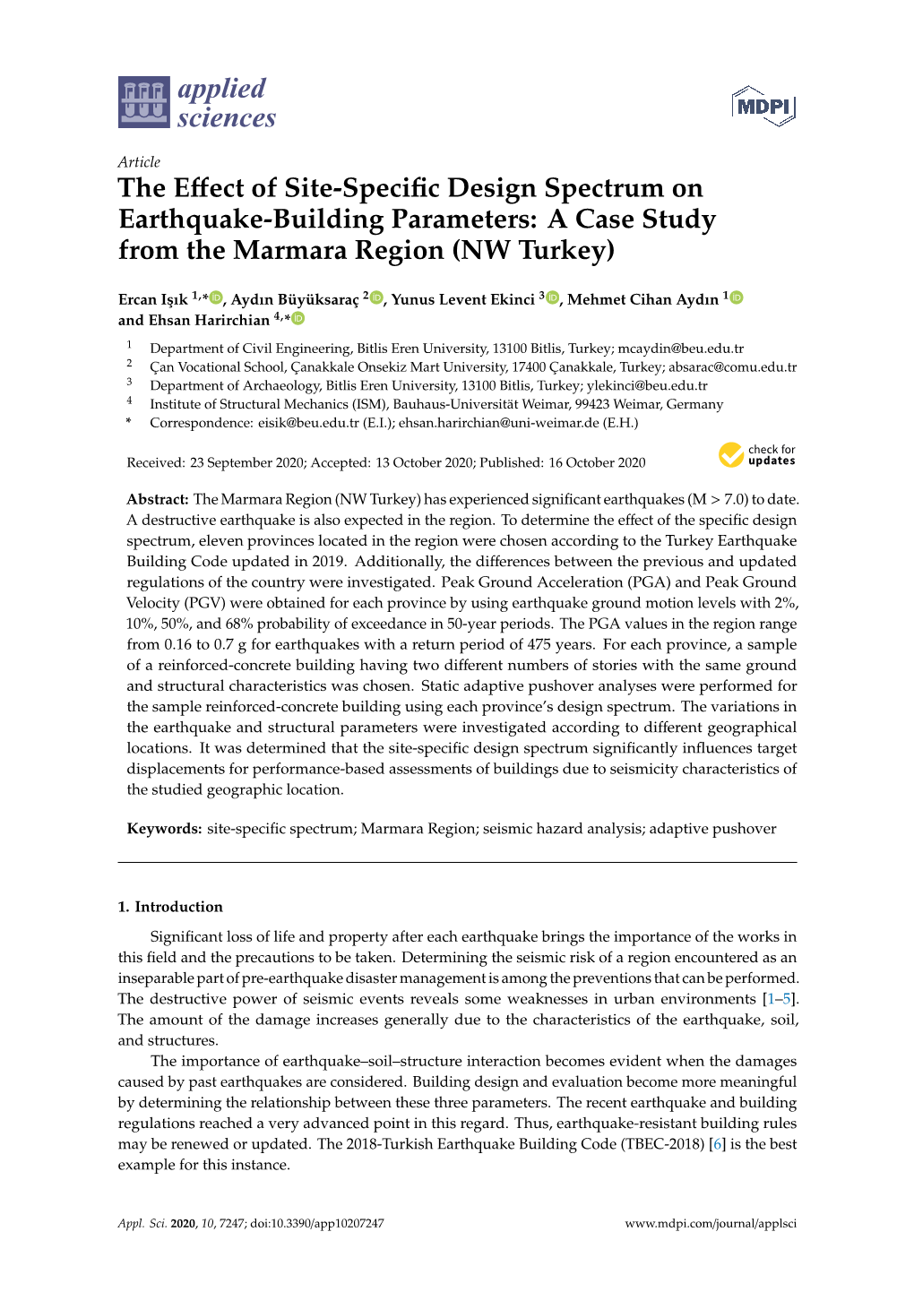 The Effect of Site-Specific Design Spectrum on Earthquake