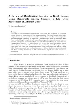 A Review of Desalination Potential in Greek Islands Using Renewable Energy Sources, a Life Cycle Assessment of Different Units