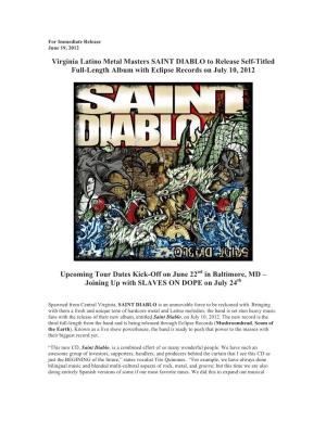 Virginia Latino Metal Masters SAINT DIABLO to Release Self-Titled Full-Length Album with Eclipse Records on July 10, 2012