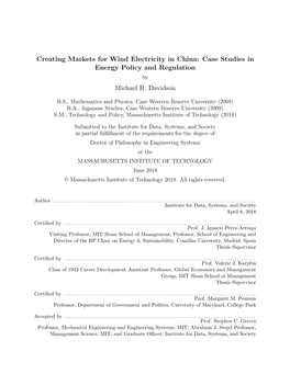 Creating Markets for Wind Electricity in China: Case Studies in Energy Policy and Regulation by Michael R