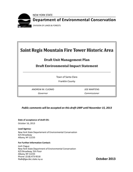Saint Regis Mountain Fire Tower Historic Area Draft Unit