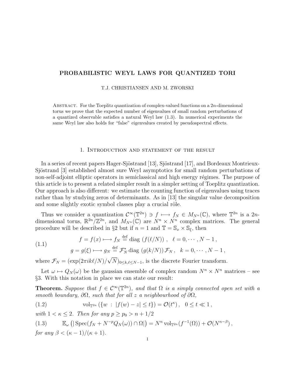 Probabilistic Weyl Laws for Quantized Tori