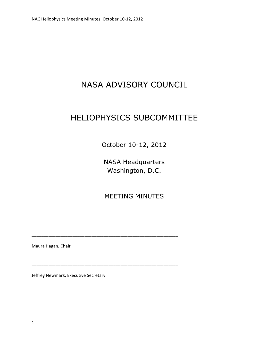 Nasa Advisory Council Heliophysics Subcommittee