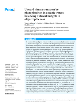 Upward Nitrate Transport by Phytoplankton in Oceanic Waters: Balancing Nutrient Budgets in Oligotrophic Seas