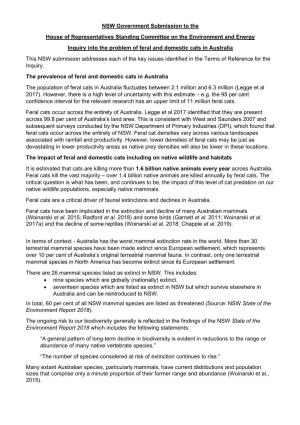 Inquiry Into the Problem of Feral and Domestic Cats in Australia