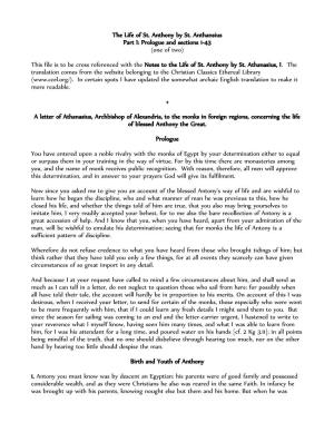 The Life of St. Anthony by St. Anthansius Part I: Prologue and Sections 1-43 (One of Two)