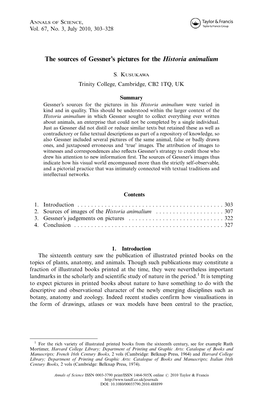 The Sources of Gessner's Pictures for the Historia Animalium