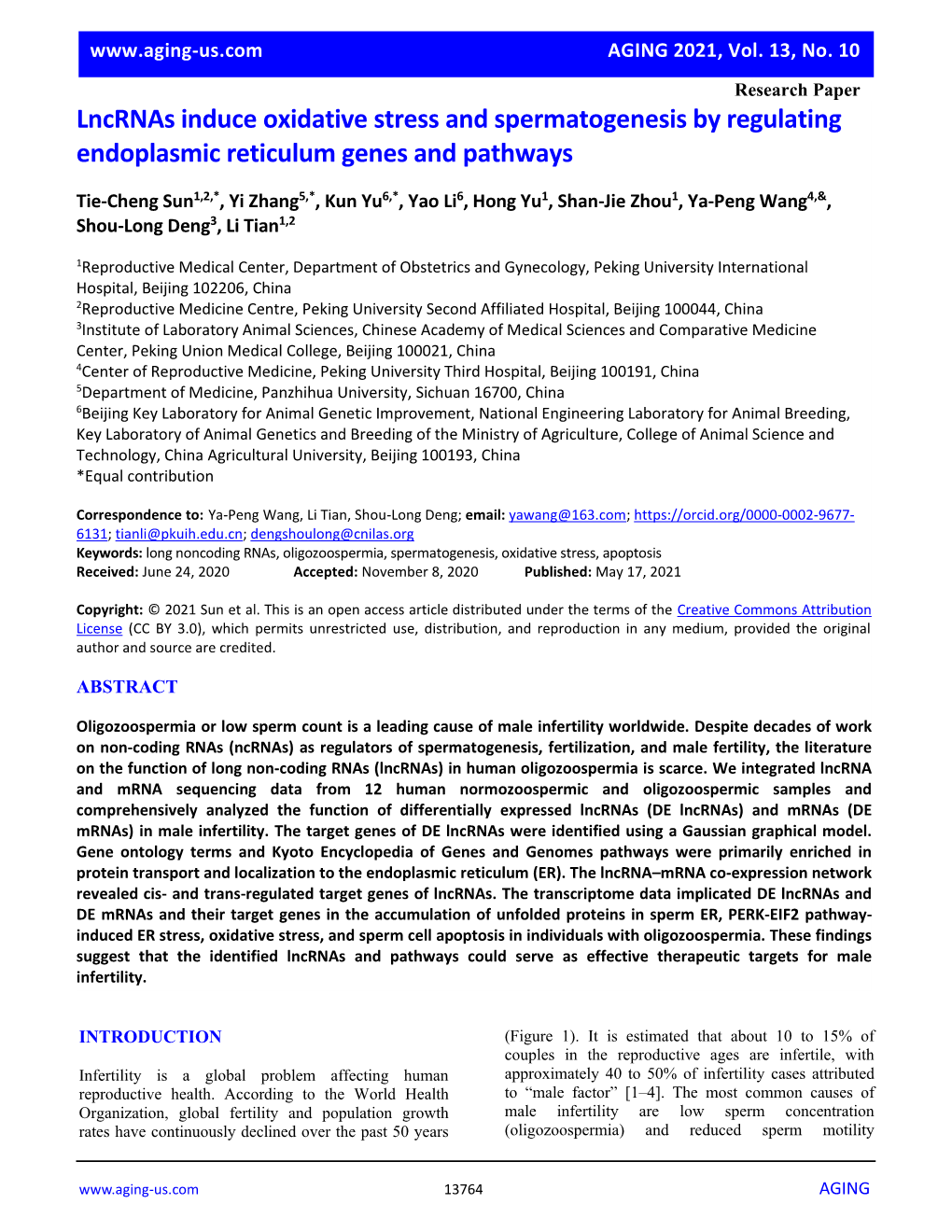 Lncrnas Induce Oxidative Stress and Spermatogenesis by Regulating Endoplasmic Reticulum Genes and Pathways