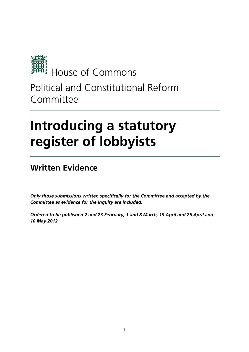 Introducing a Statutory Register of Lobbyists