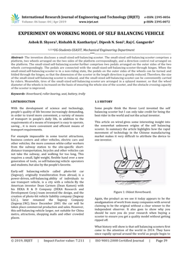 Experiment on Working Model of Self Balancing Vehicle