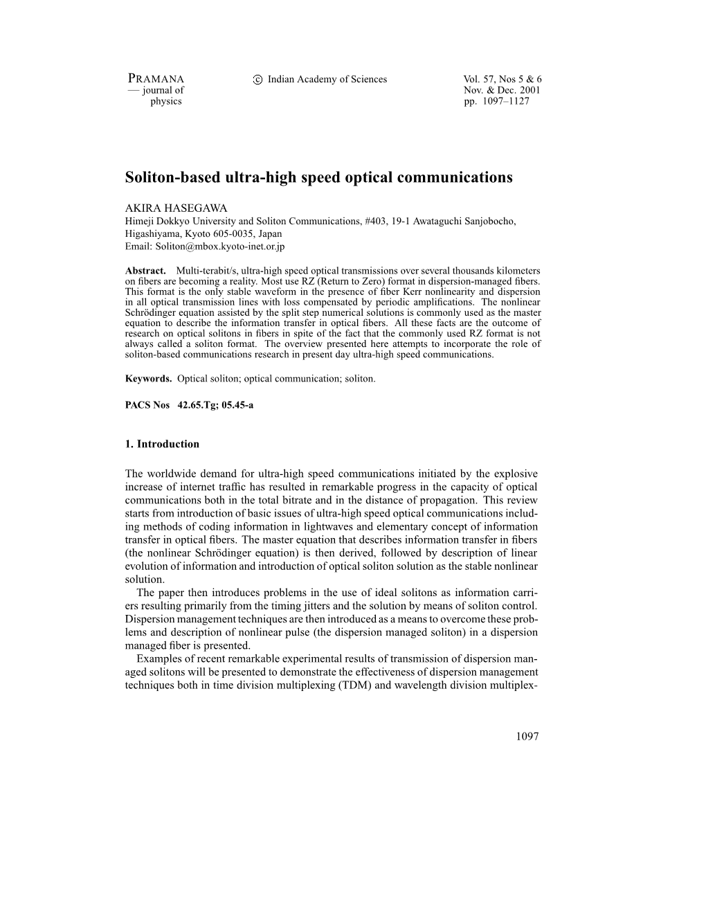 Soliton-Based Ultra-High Speed Optical Communications