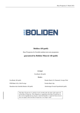 Boliden AB (Publ) Guaranteed by Boliden Mineral AB (Publ)