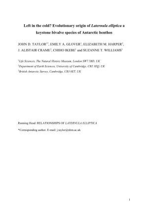 Evolutionary Origin of Laternula Elliptica a Keystone Bivalve Species of Antarctic Benthos