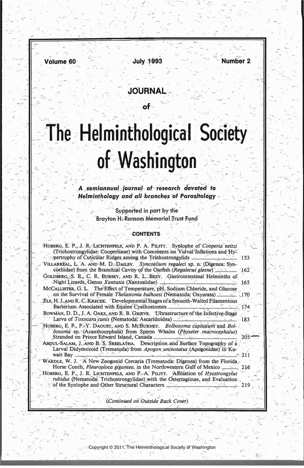 Journal of the Helminthological Society of Washington 60(2) 1993