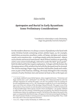 Apotropaion and Burial in Early Byzantium: Some Preliminary Considerations1