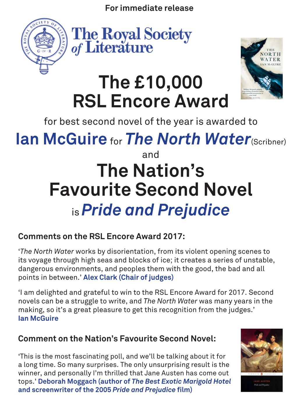 The £10,000 RSL Encore Award the Nation's Favourite Second Novel
