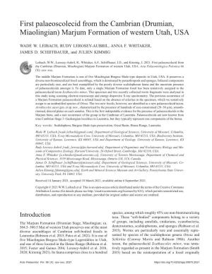 (Drumian, Miaolingian) Marjum Formation of Western Utah, USA