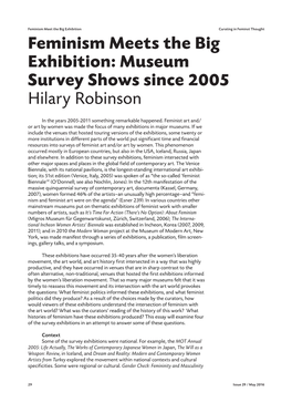 Feminism Meets the Big Exhibition: Museum Survey Shows Since 2005 Hilary Robinson