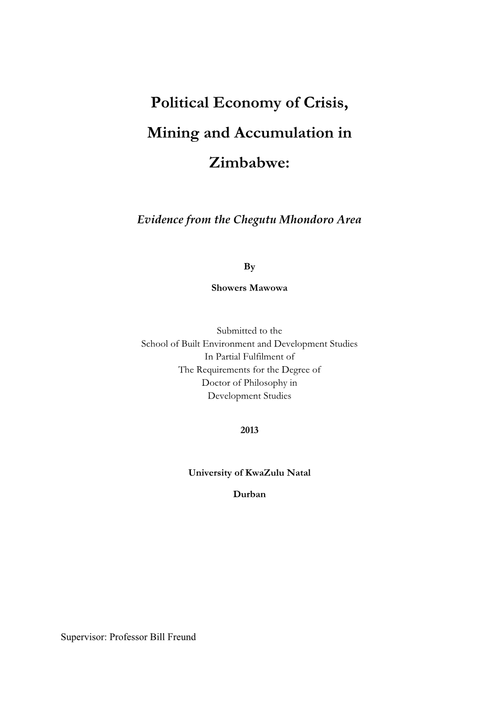 Political Economy of Crisis, Mining and Accumulation in Zimbabwe