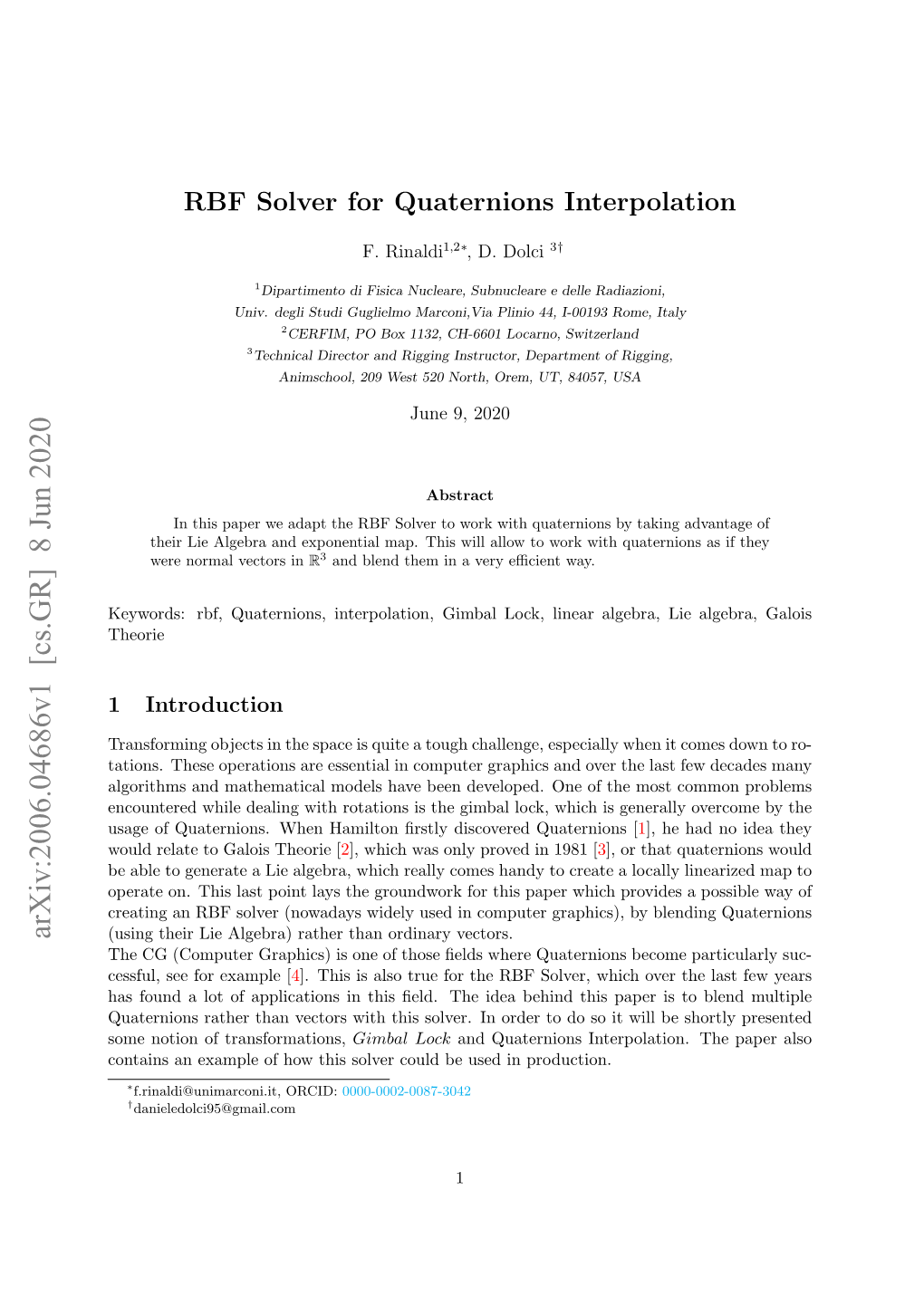 RBF Solver for Quaternions Interpolation