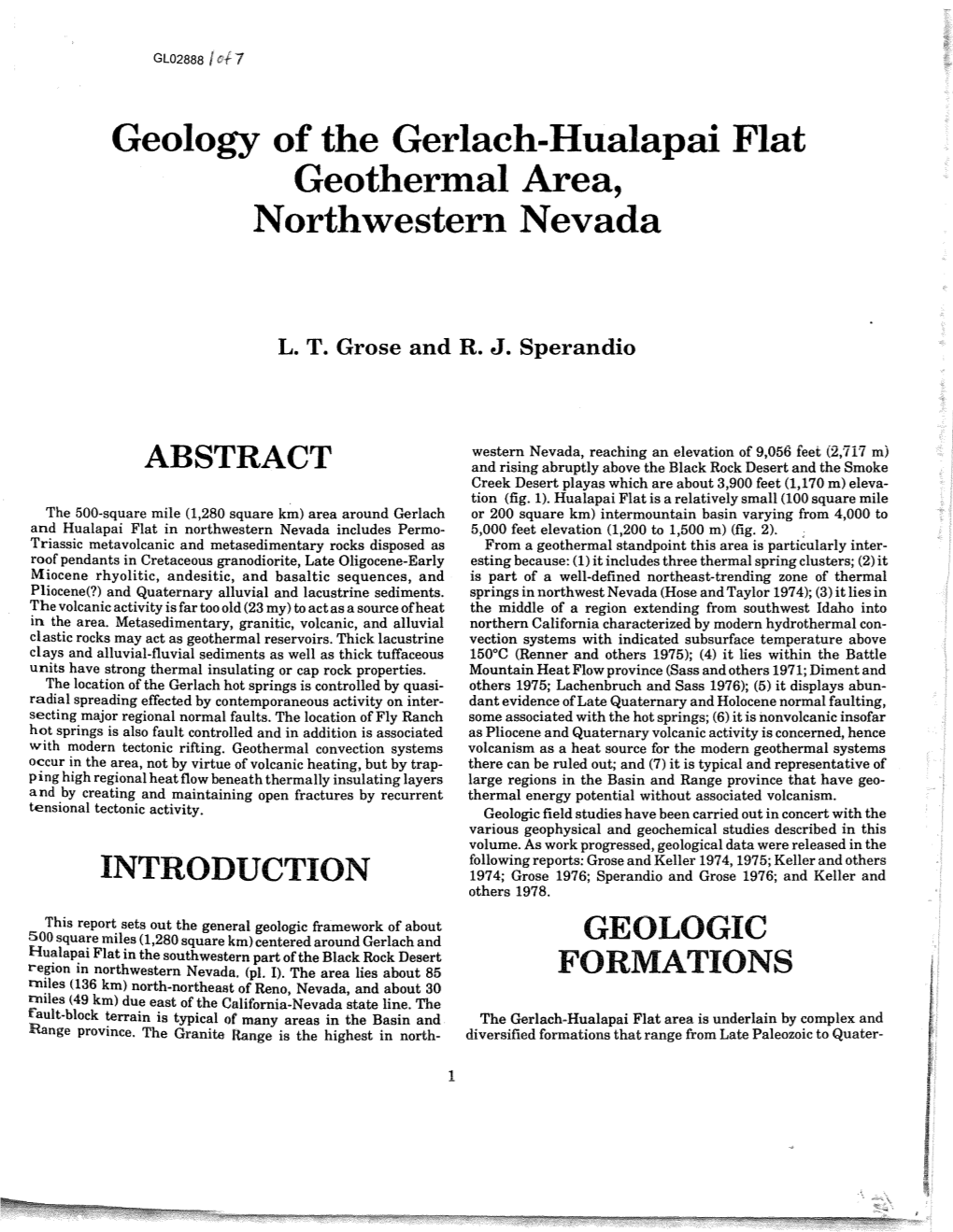 Geology of the Gerlach-Hualapai Flat Geothermal Area, Northwestern Nevada