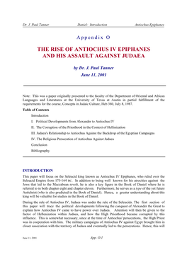 The Rise of Antiochus Iv Epiphanes and His Assault Against Judaea