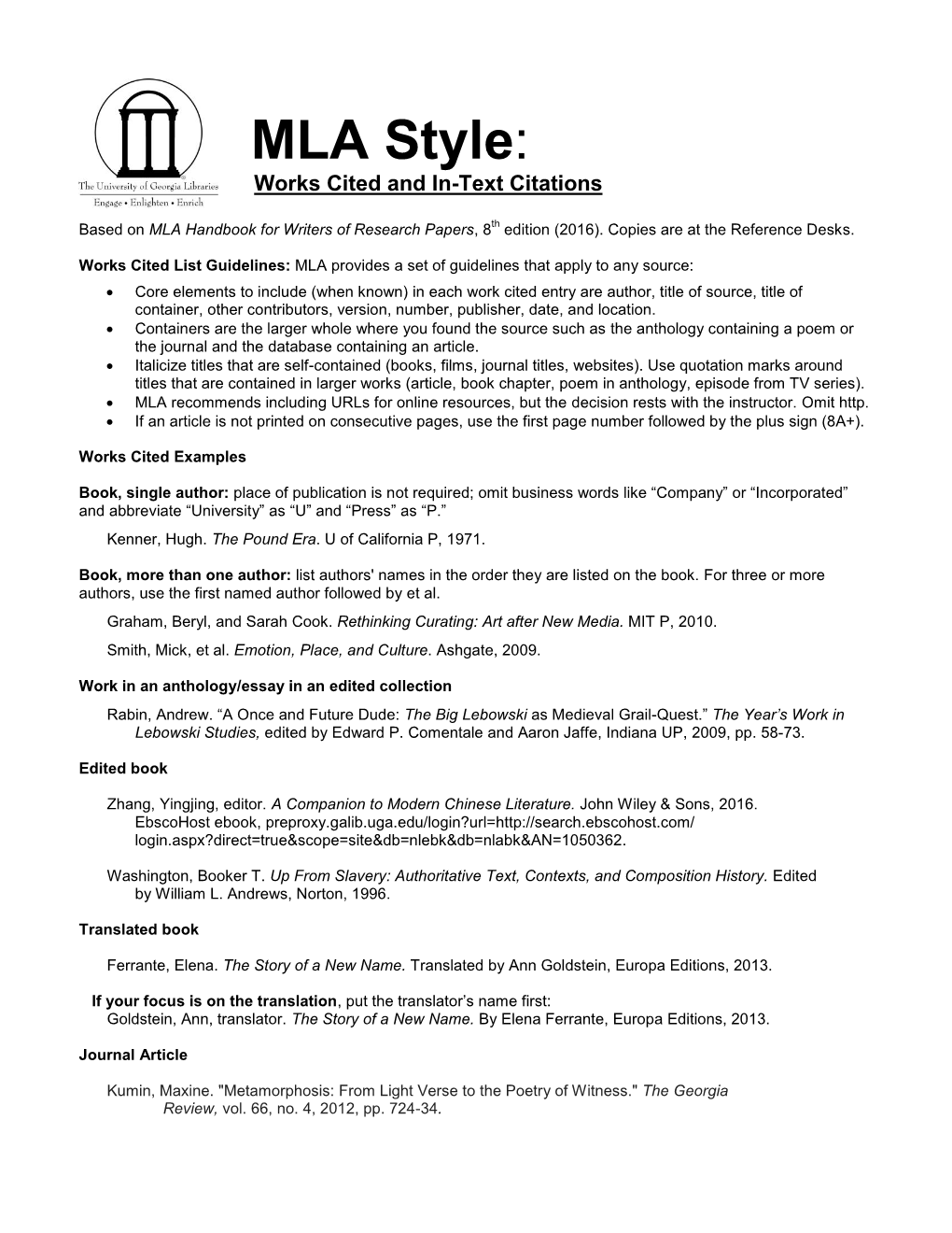 MLA Style: Works Cited and In-Text Citations