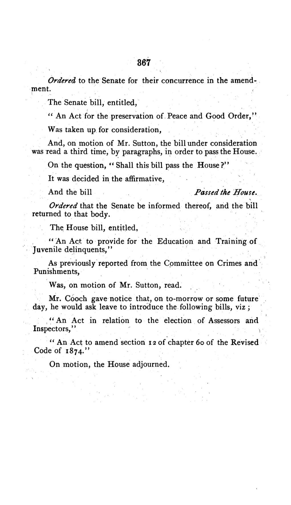 Ordered to the Senate for Their Concurrence in the Amend- Μient. the Senate Bill, Entitled, " an Act for the Preservation Of