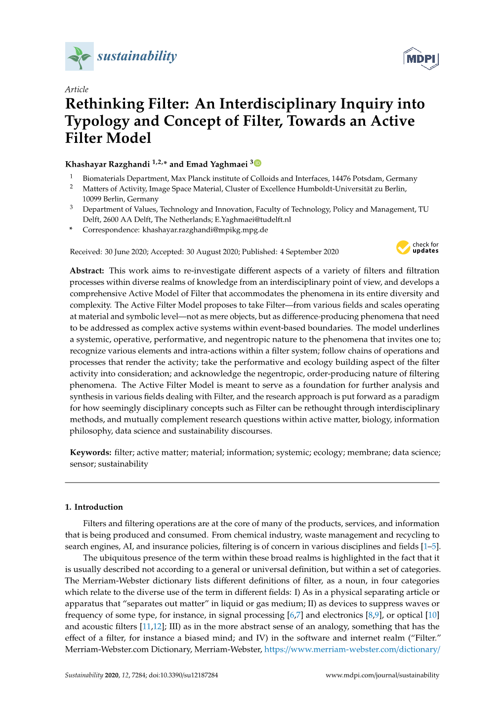 Rethinking Filter: an Interdisciplinary Inquiry Into Typology and Concept of Filter, Towards an Active Filter Model