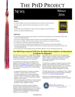 THE PHD PROJECT NEWS Winter 2016