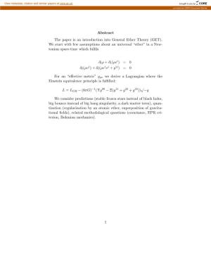 Abstract the Paper Is an Introduction Into General Ether Theory (GET