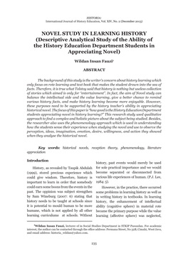 NOVEL STUDY in LEARNING HISTORY (Descriptive Analytical Study of the Ability of the History Education Department Students in Appreciating Novel)