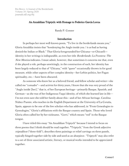 Journals.Tdl.Org/Rbj Conner1 an Anzaldúan Triptych: with Homage to Federico García Lorcai Randy P. Conner Introduction in Perh