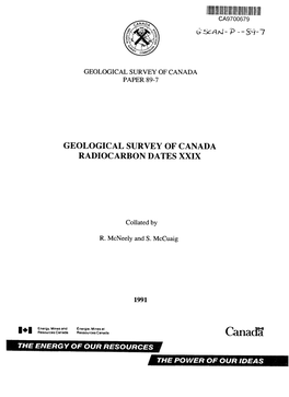 Geological Survey of Canada Radiocarbon Dates Xxix