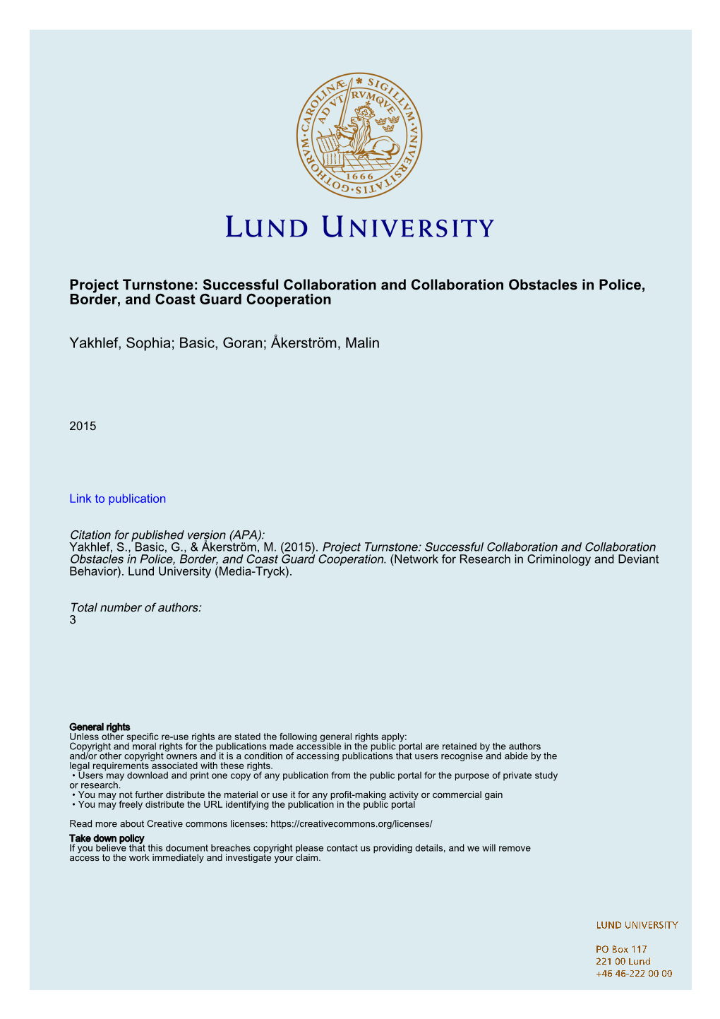 Project Turnstone: Successful Collaboration and Collaboration Obstacles in Police, Border, and Coast Guard Cooperation