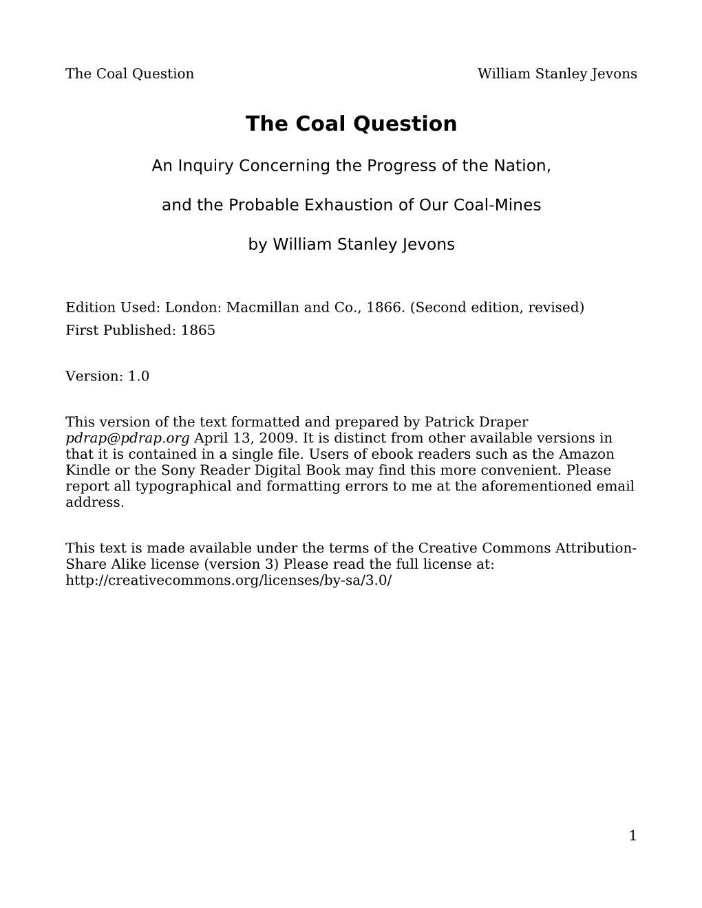 The Coal Question William Stanley Jevons