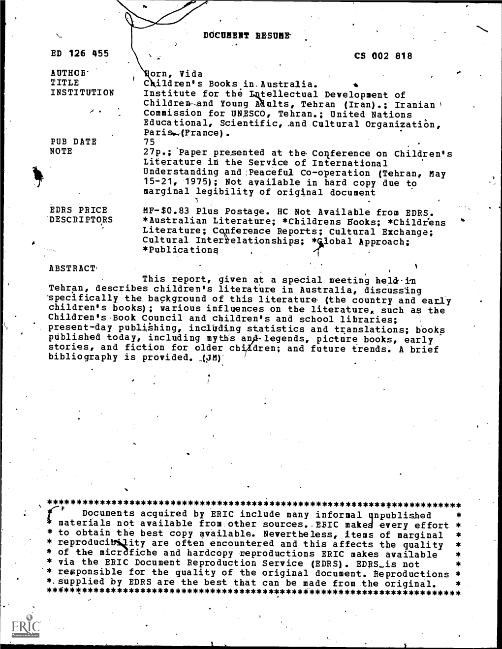 Children-And Young Nults, Tehran (Iran).; Iranian Commission for UNESCO, Tehran.; United Nations Educational, Scientific, and Cultural Organization, Parisio4france)