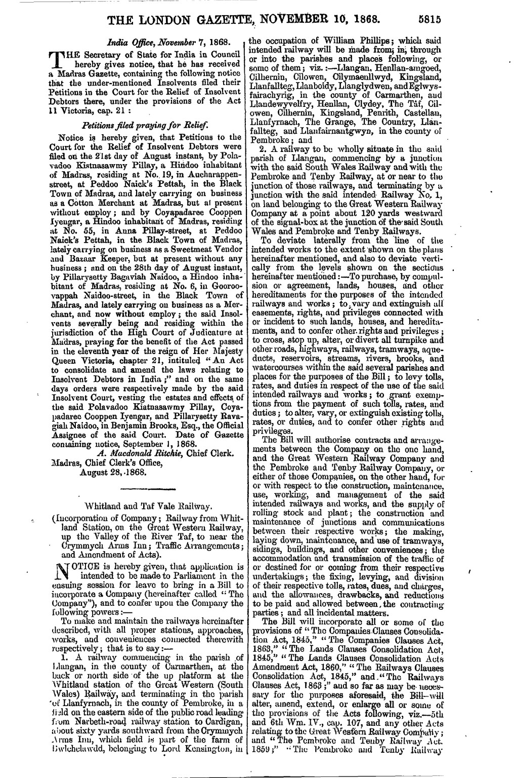 The London Gazette, November 10, 1868. 5815